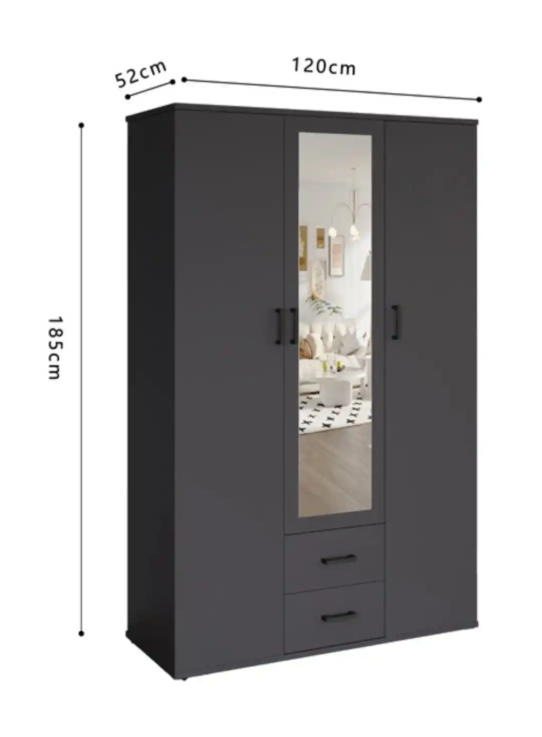 Armoire 120 Marc gris foncé 3 portes avec miroir – Image 4