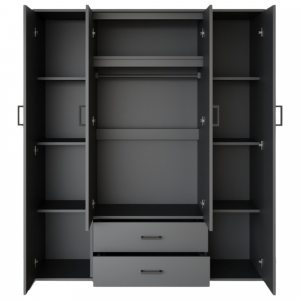 Armoire 160 Marc Gris foncé 4 portes avec 2 miroirs