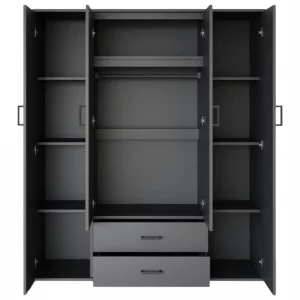 Armoire 160 Marc Gris foncé 4 portes avec 2 miroirs