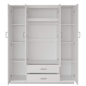 Armoire 160 Marc Blanc 4 portes avec 2 miroirs