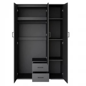 Armoire 120 Marc gris foncé 3 portes avec miroir