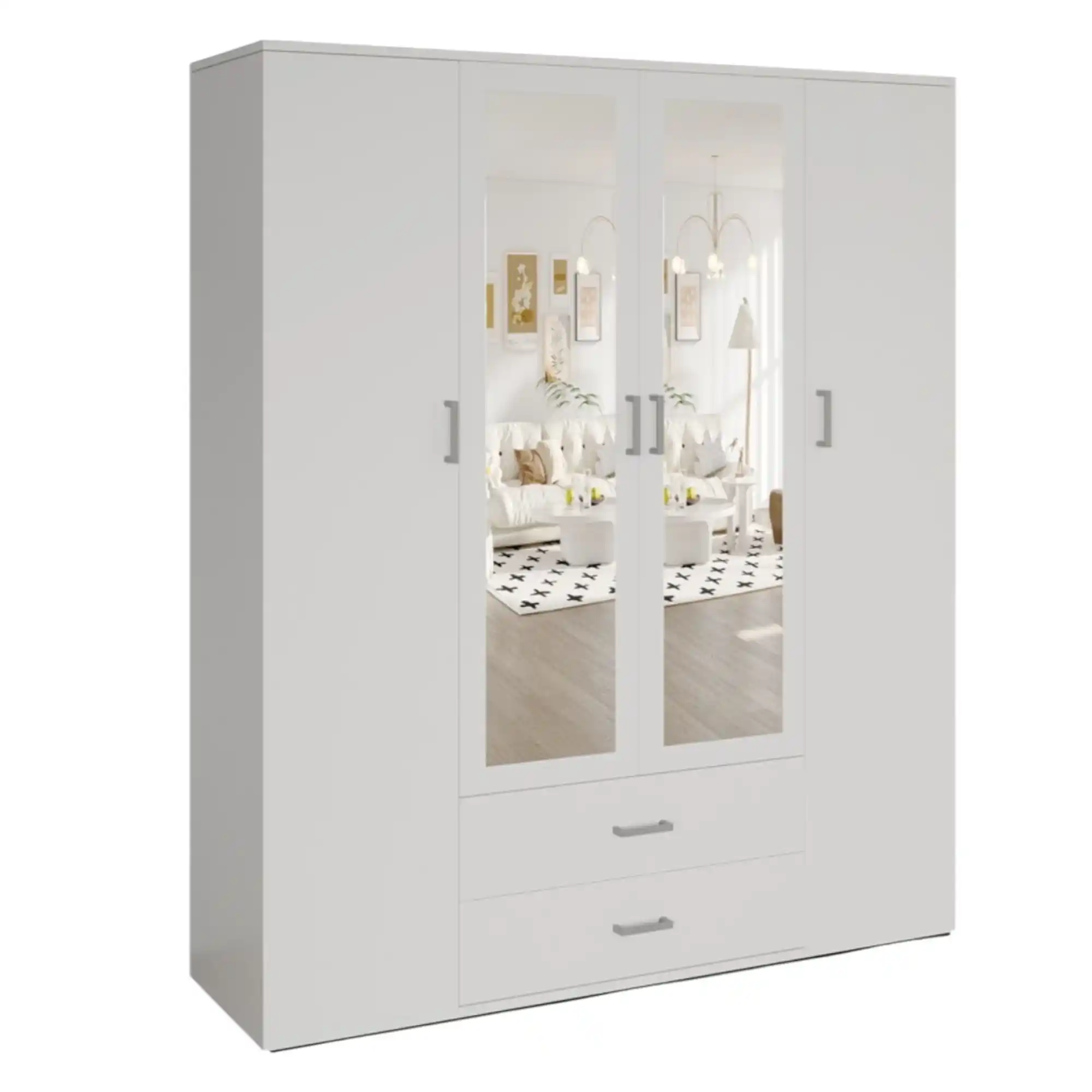Armoire 160 Marc Blanc 4 portes avec 2 miroirs