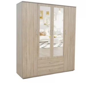 Armoire 160 Marc Sonoma 4 portes avec 2 miroirs
