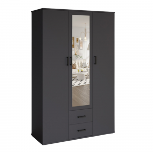 Armoire 120 Marc gris foncé 3 portes avec miroir