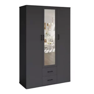 Armoire 120 Marc gris foncé 3 portes avec miroir
