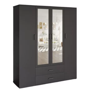 Armoire 160 Marc Gris foncé 4 portes avec 2 miroirs