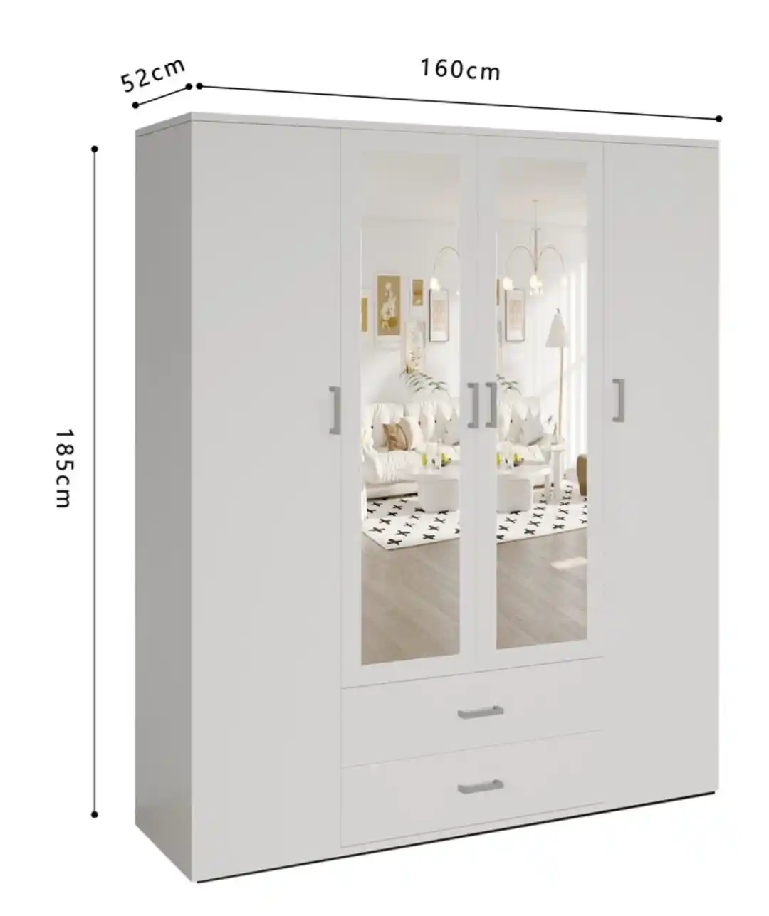 Armoire 160 Marc Blanc 4 portes avec 2 miroirs – Image 4