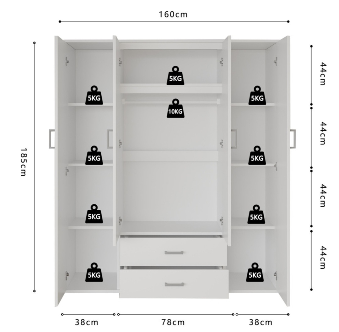 Armoire 160 Marc Blanc 4 portes avec 2 miroirs – Image 4
