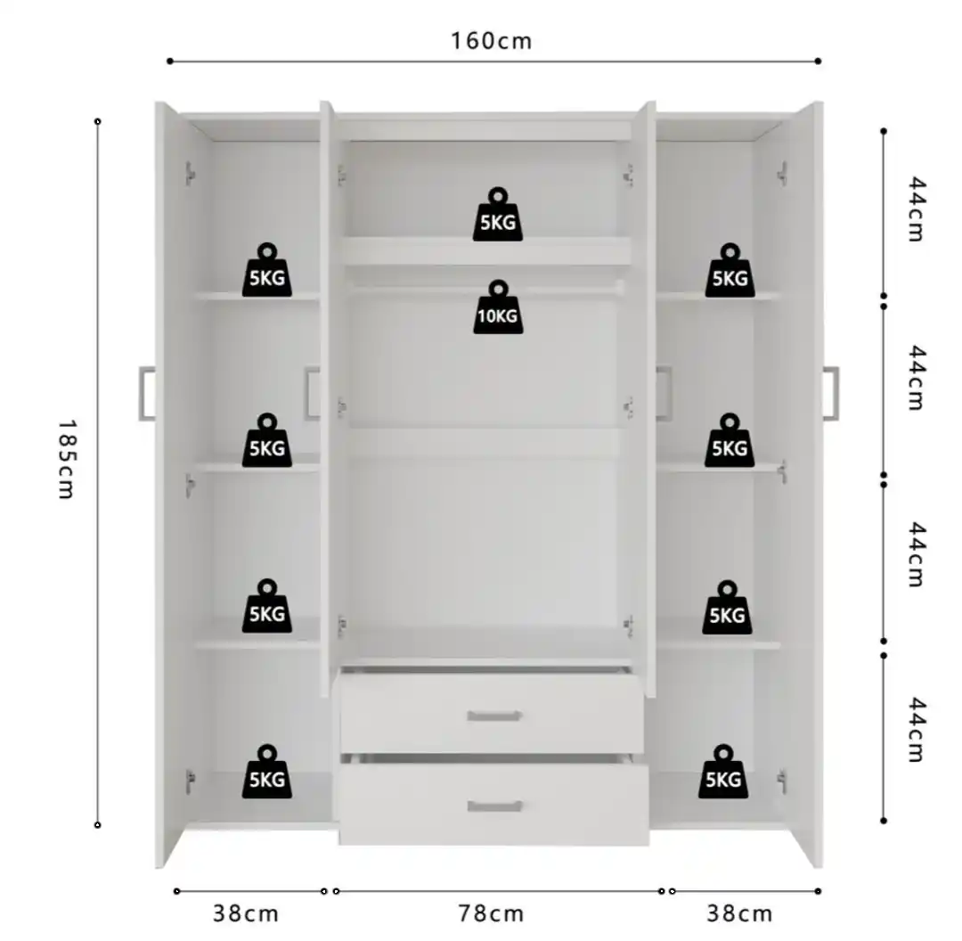 Armoire 160 Marc Blanc 4 portes avec 2 miroirs – Image 3