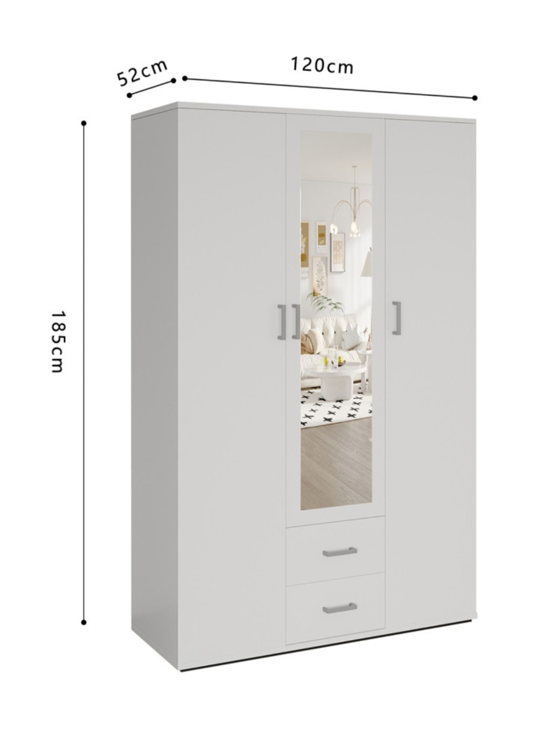 Armoire 120 Marc Blanc 3 portes avec miroir – Image 3