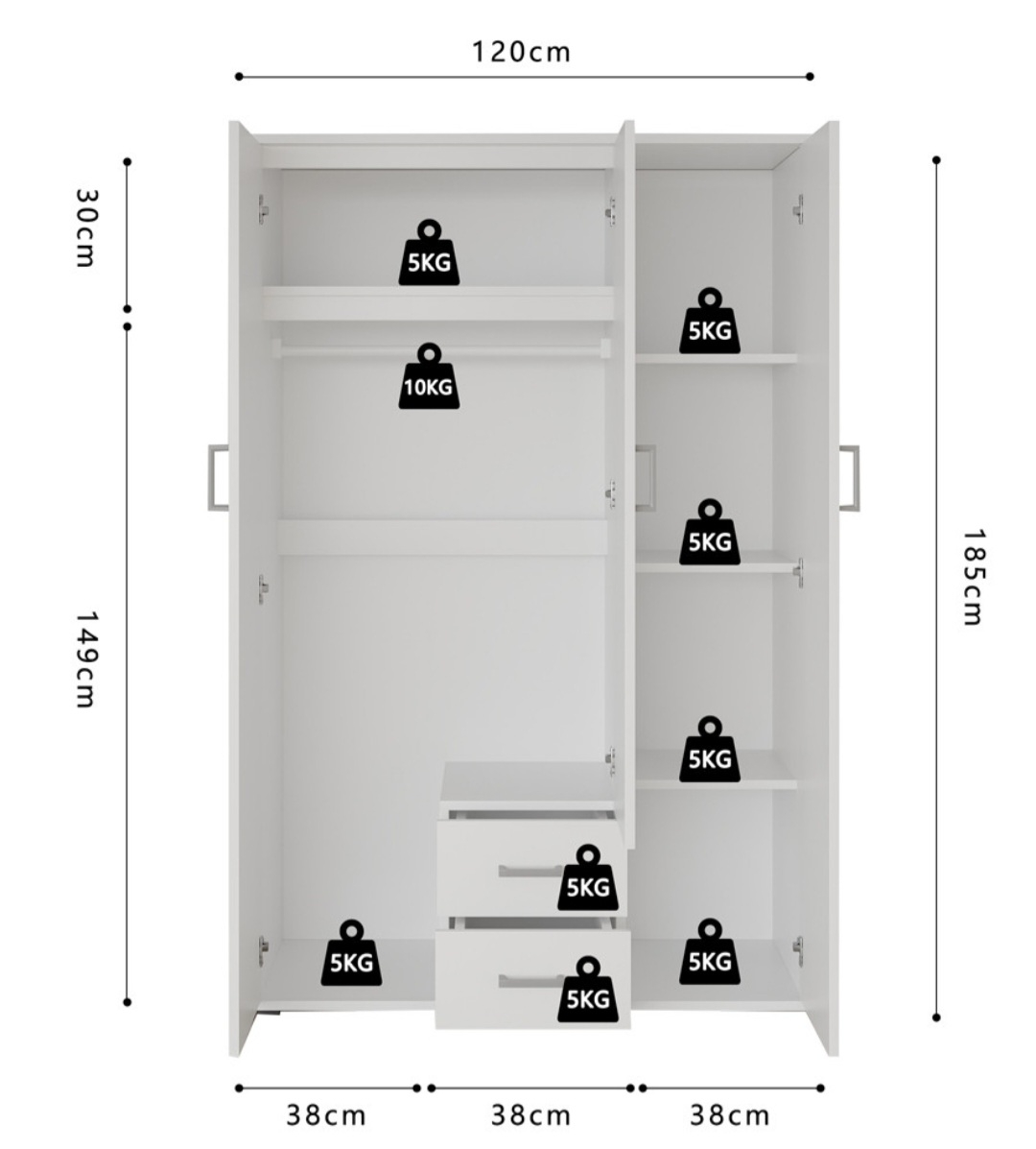 Armoire 120 Marc Blanc 3 portes avec miroir – Image 4