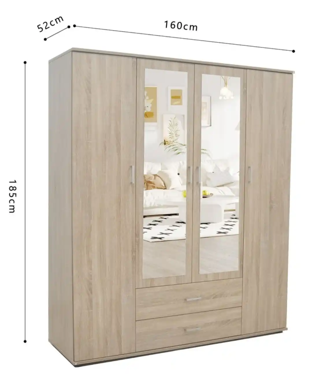 Armoire 160 Marc Sonoma 4 portes avec 2 miroirs – Image 4