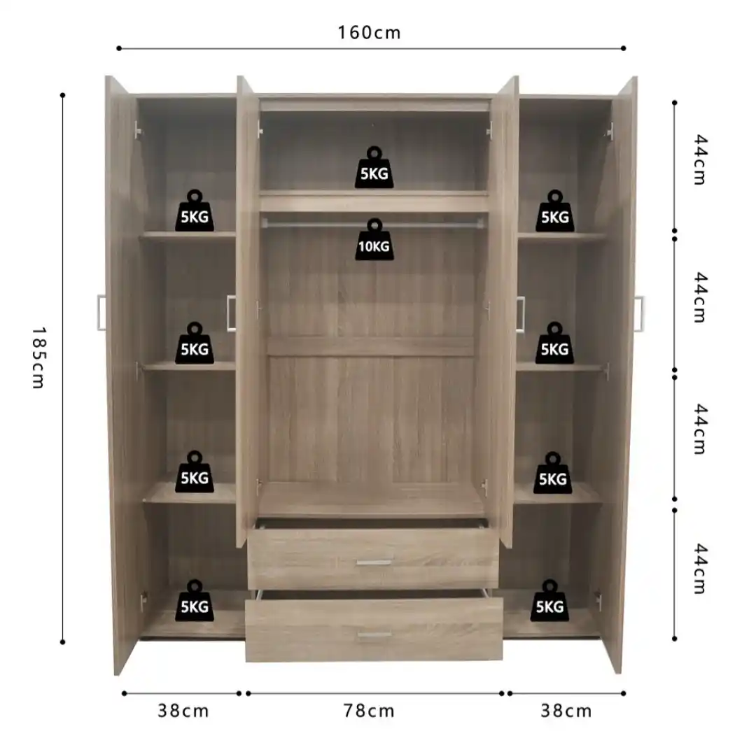 Armoire 160 Marc Sonoma 4 portes avec 2 miroirs – Image 3