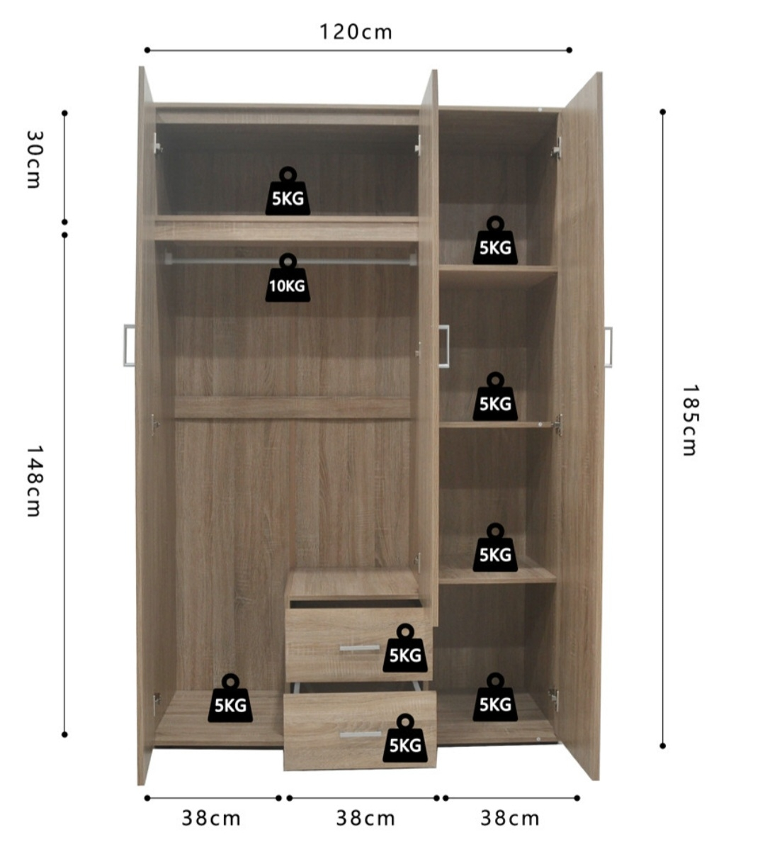 Armoire 120 Marc Sonoma 3 portes avec miroir – Image 4