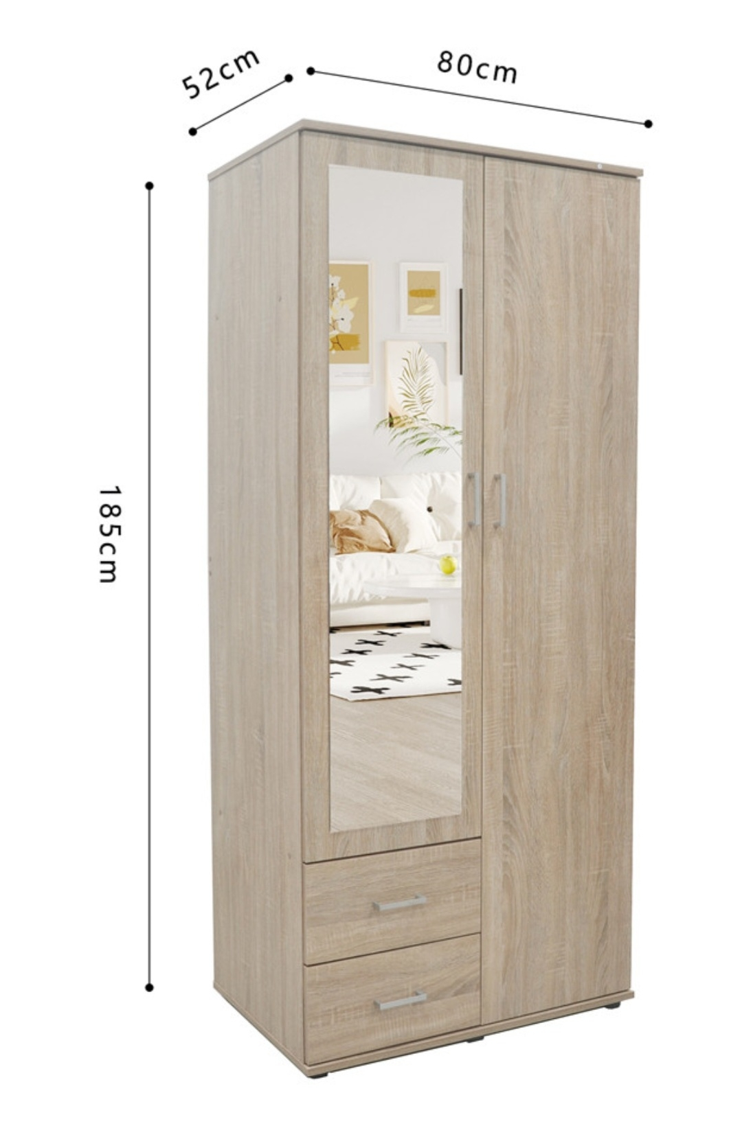 Armoire 80 Marc Sonoma 2 portes avec miroir – Image 3