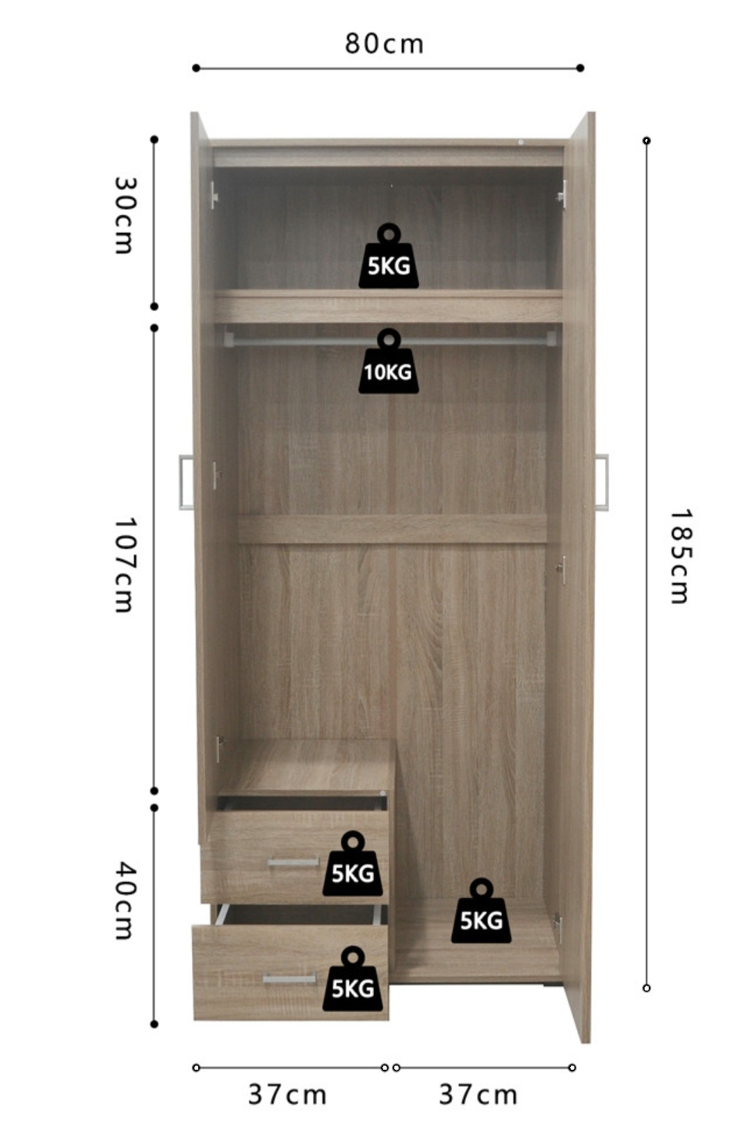 Armoire 80 Marc Sonoma 2 portes avec miroir – Image 4