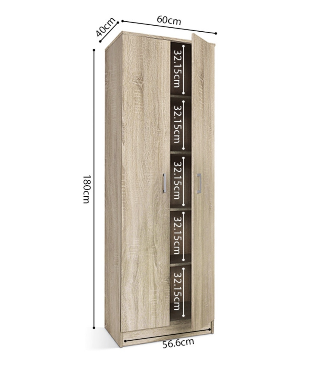 Armoire 60 Ray Sonoma 2 portes et 4 étagères – Image 3