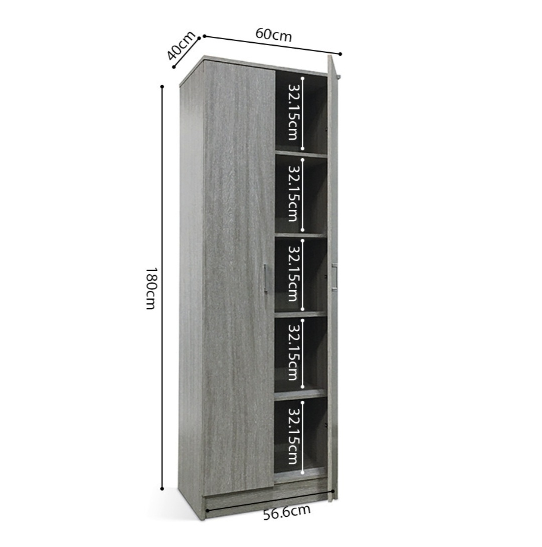 Armoire 60 Ray chêne gris 2 portes et 4 étagères – Image 3