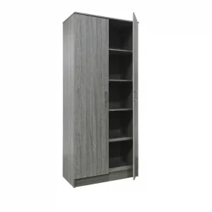 Armoire 80 Ray Chêne Gris 2 portes et 4 étagères