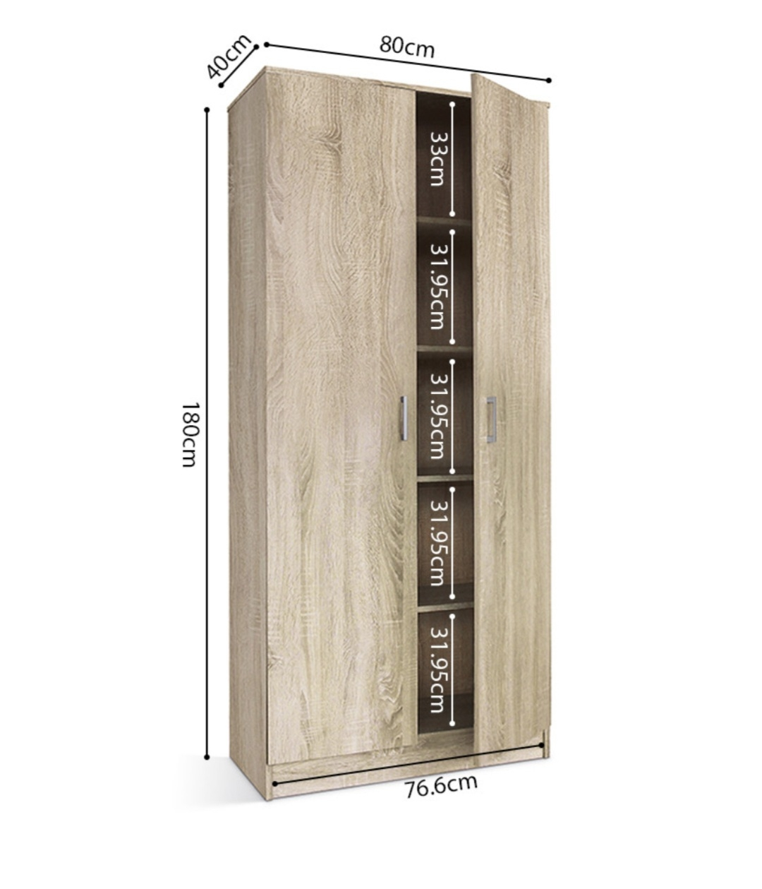 Armoire 80 Ray Sonoma 2 portes et 4 étagères – Image 3