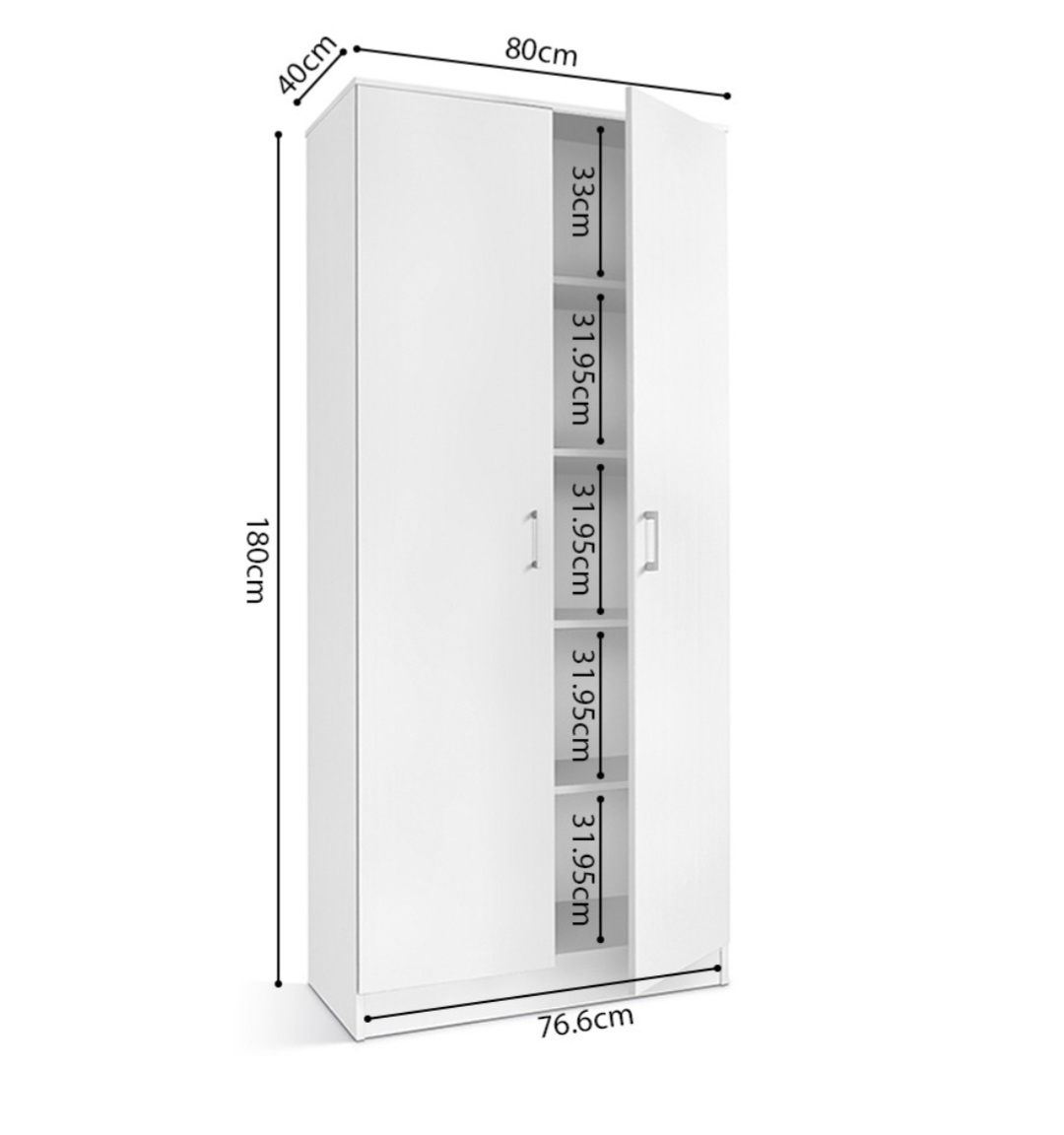 Armoire 80 Ray Blanc 2 portes et 4 étagères – Image 3