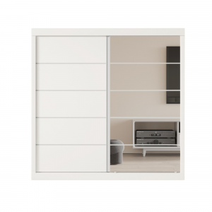 Armoire 182 Mike Blanc 2 portes coulissantes et porte miroir