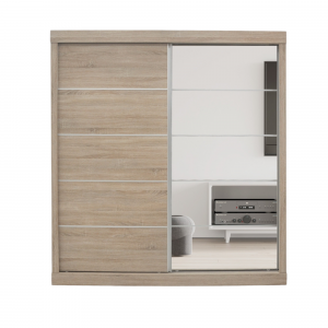 Armoire 182 Mike Sonoma 2 portes coulissantes et porte miroir