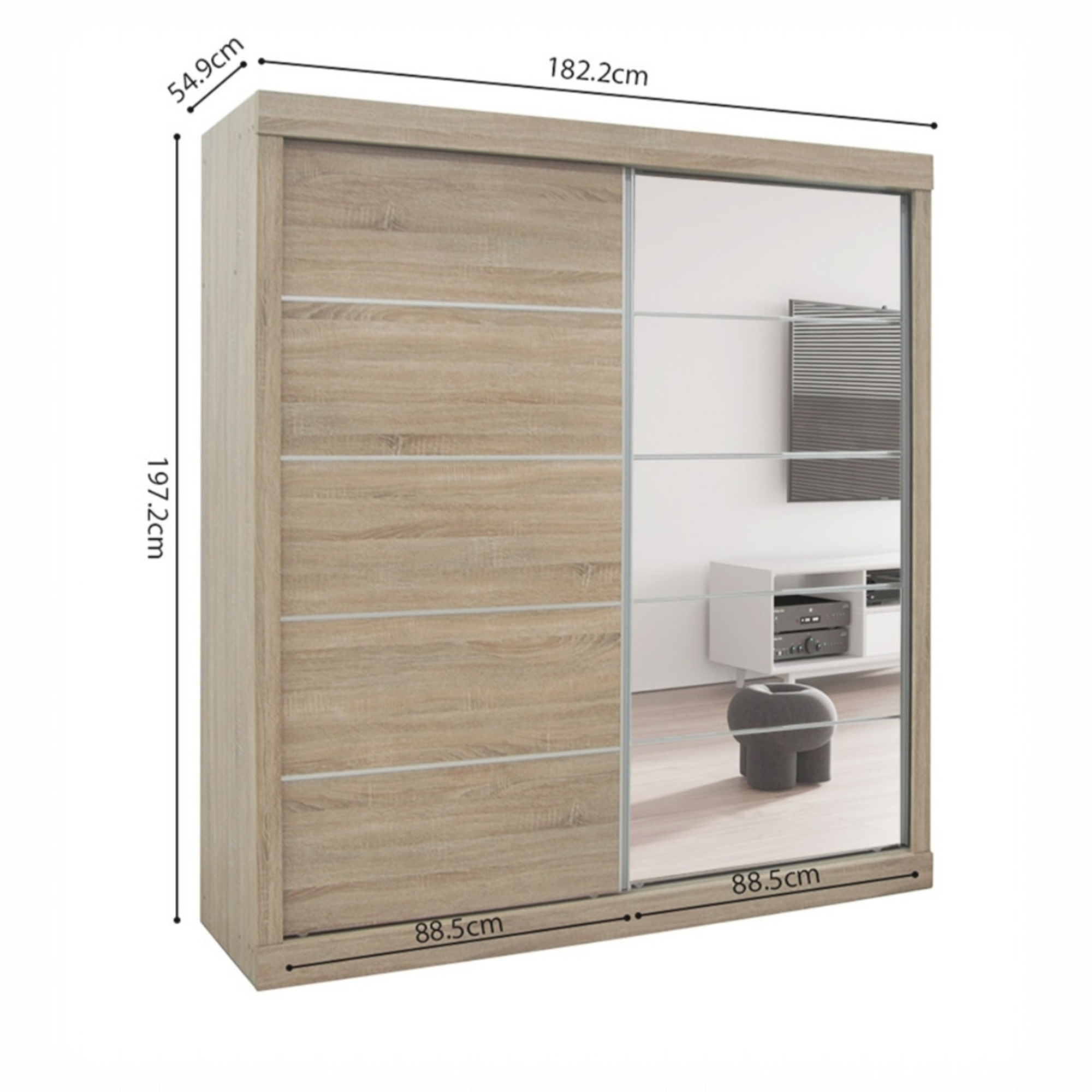 Armoire 182 Mike Sonoma 2 portes coulissantes et porte miroir – Image 3