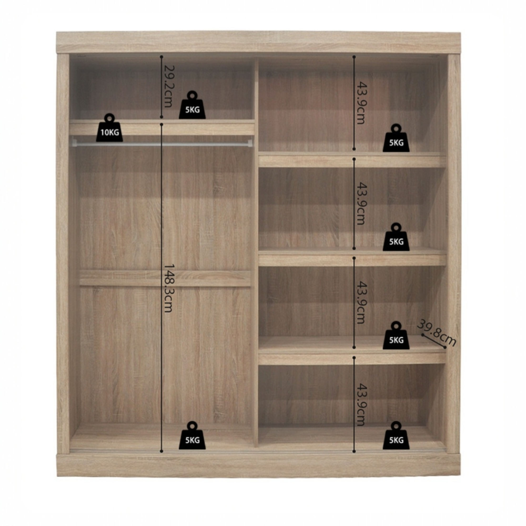 Armoire 182 Mike Sonoma 2 portes coulissantes et porte miroir – Image 4