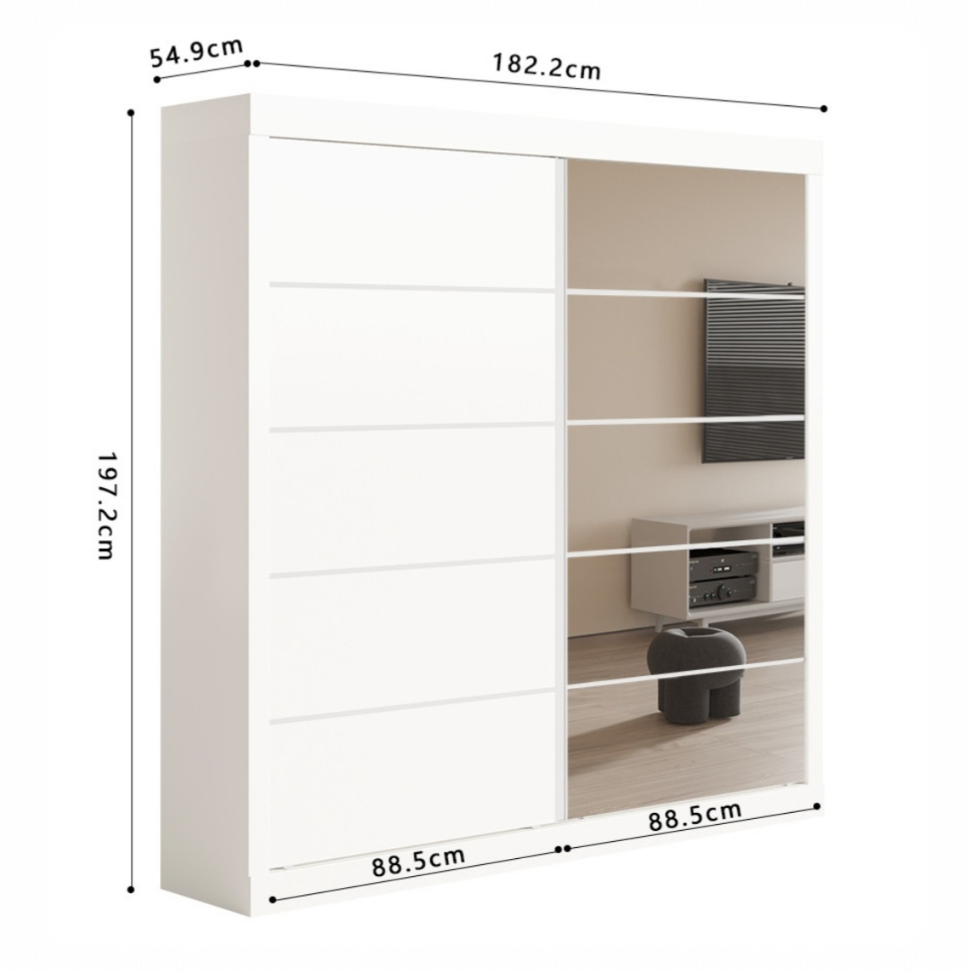 Armoire 182 Mike Blanc 2 portes coulissantes et porte miroir – Image 3