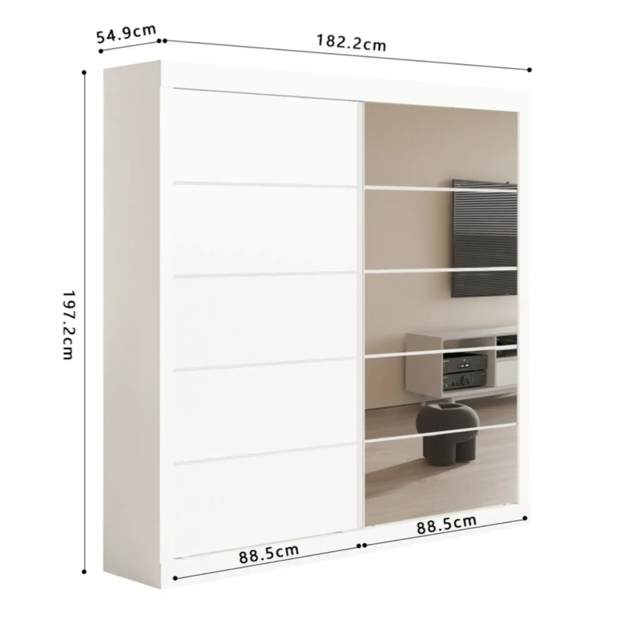Armoire 182 Mike Blanc 2 portes coulissantes et porte miroir – Image 4