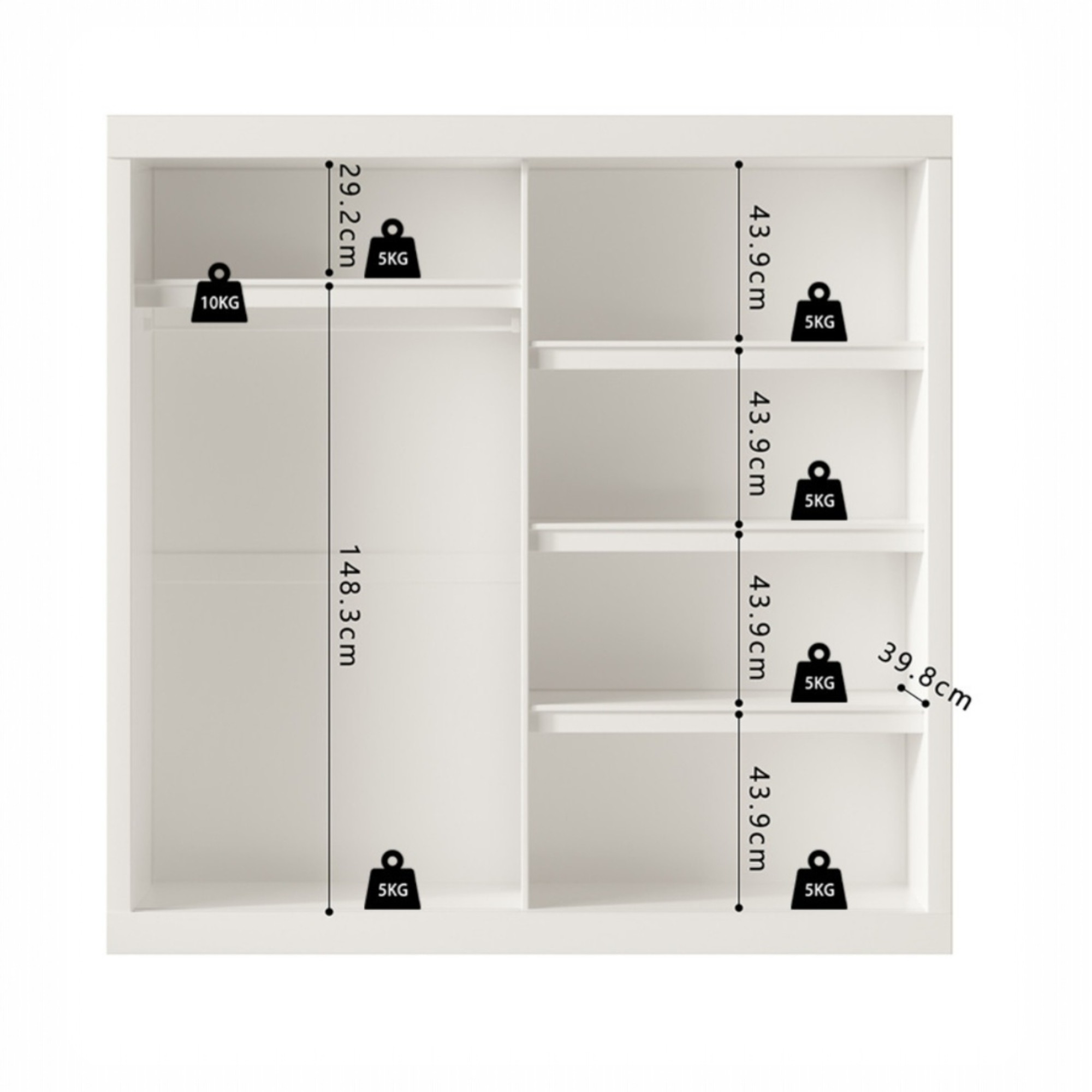 Armoire 182 Mike Blanc 2 portes coulissantes et porte miroir – Image 4