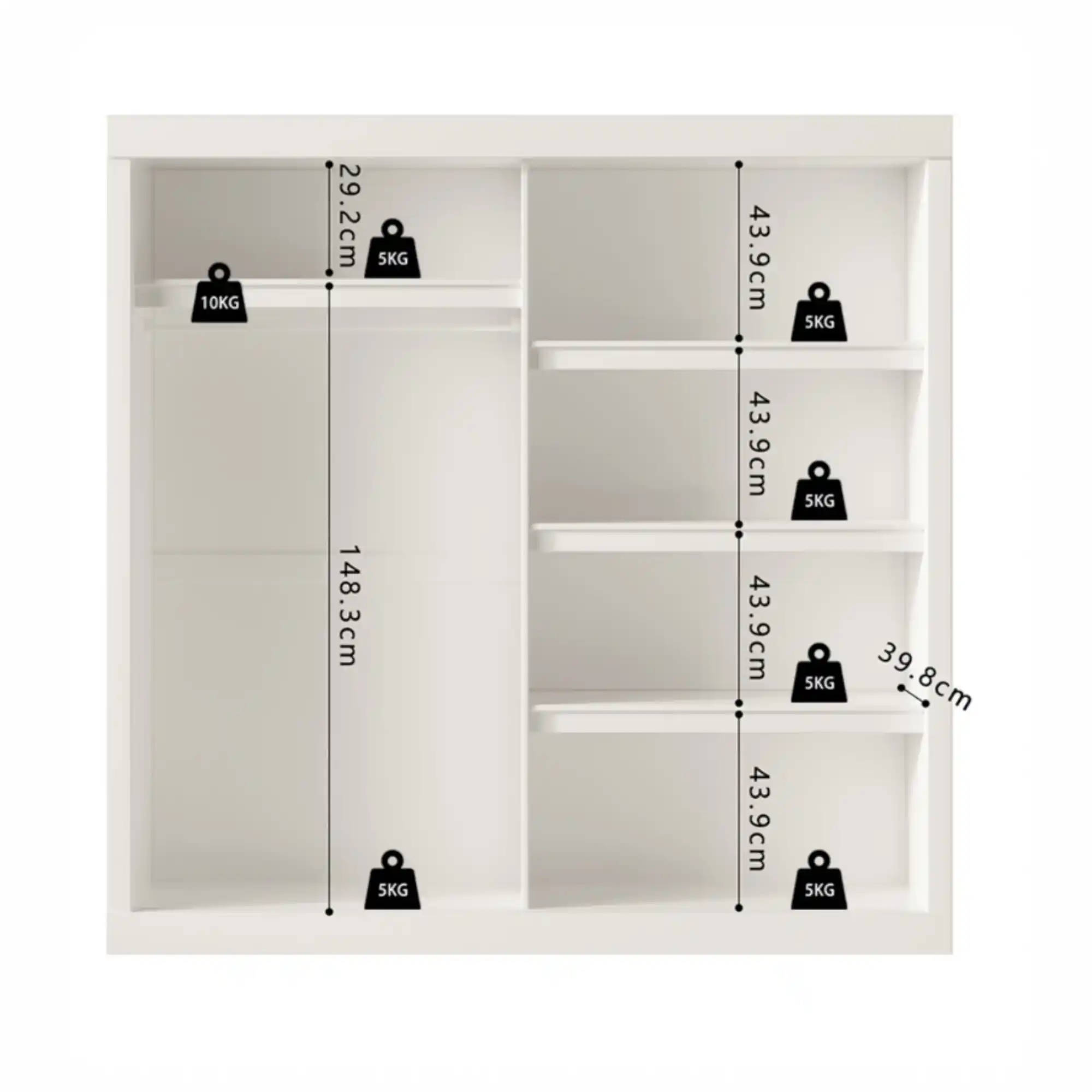 Armoire 182 Mike Blanc 2 portes coulissantes et porte miroir – Image 3