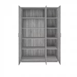 Armoire 120 Ray Chêne Gris 3 portes et 4 étagères