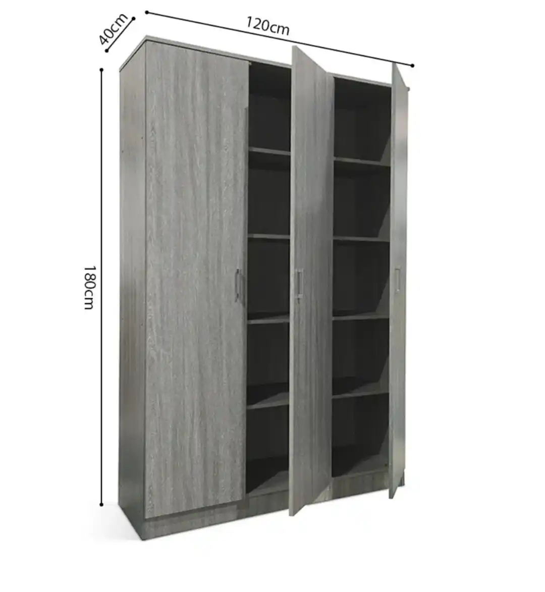 Armoire 120 Ray Chêne Gris 3 portes et 4 étagères – Image 3