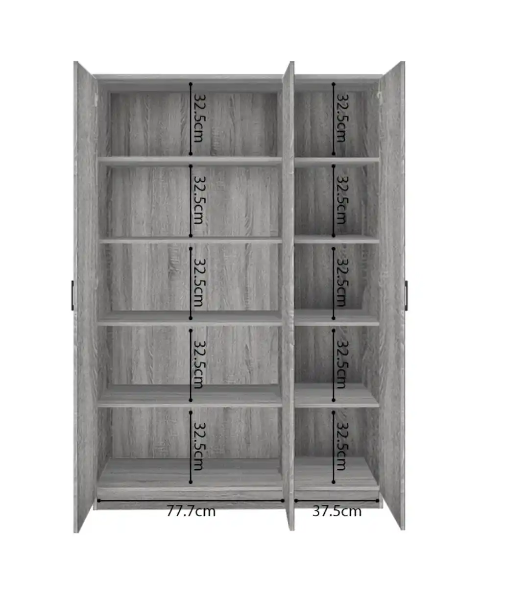 Armoire 120 Ray Chêne Gris 3 portes et 4 étagères – Image 4