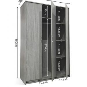 Armoire 118 Ray Chêne Gris 3 portes