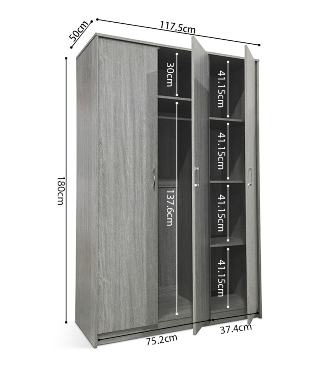 Armoire 118 Ray Chêne Gris 3 portes – Image 2