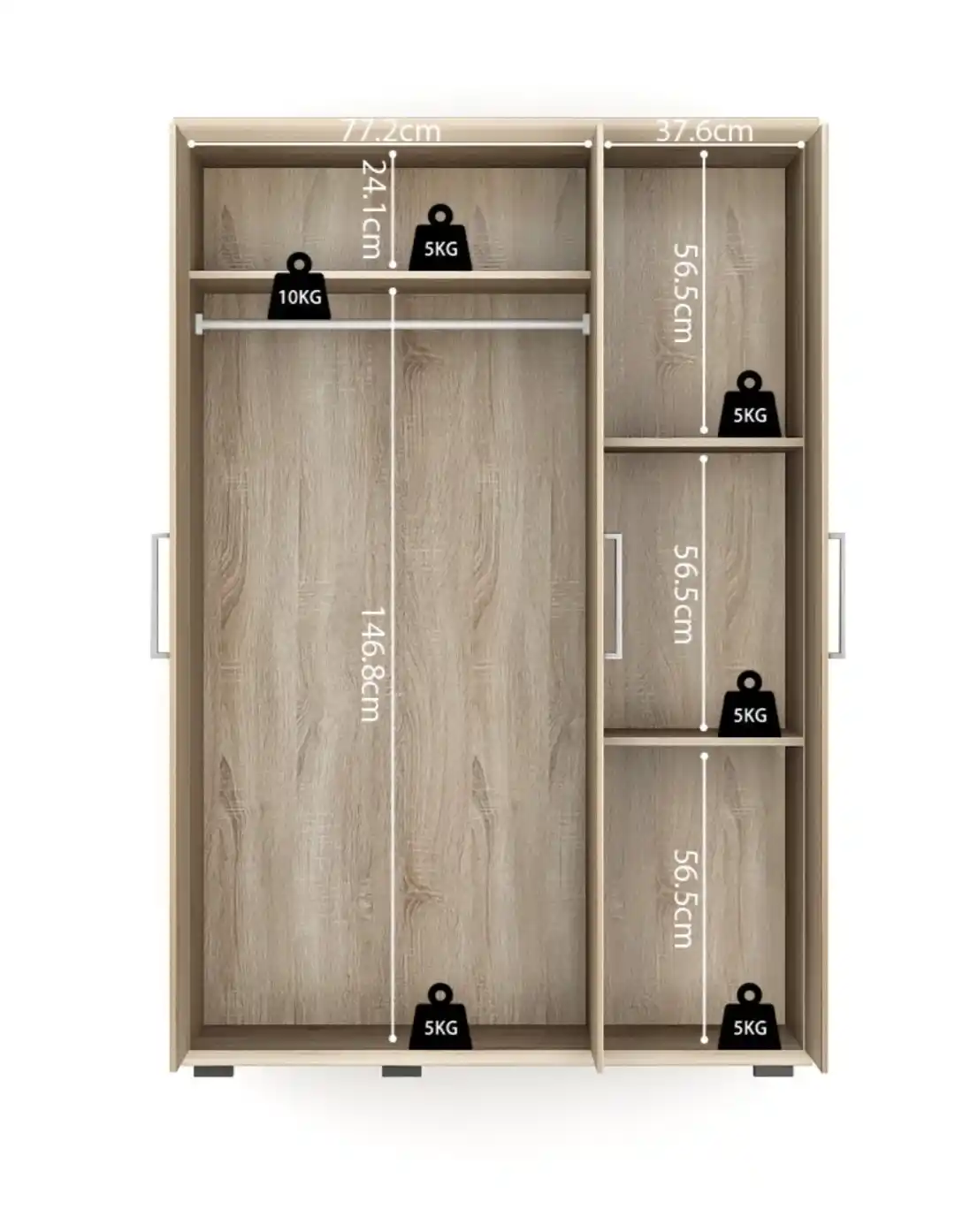 Armoire 120 Mike Sonoma 3 portes – Image 3