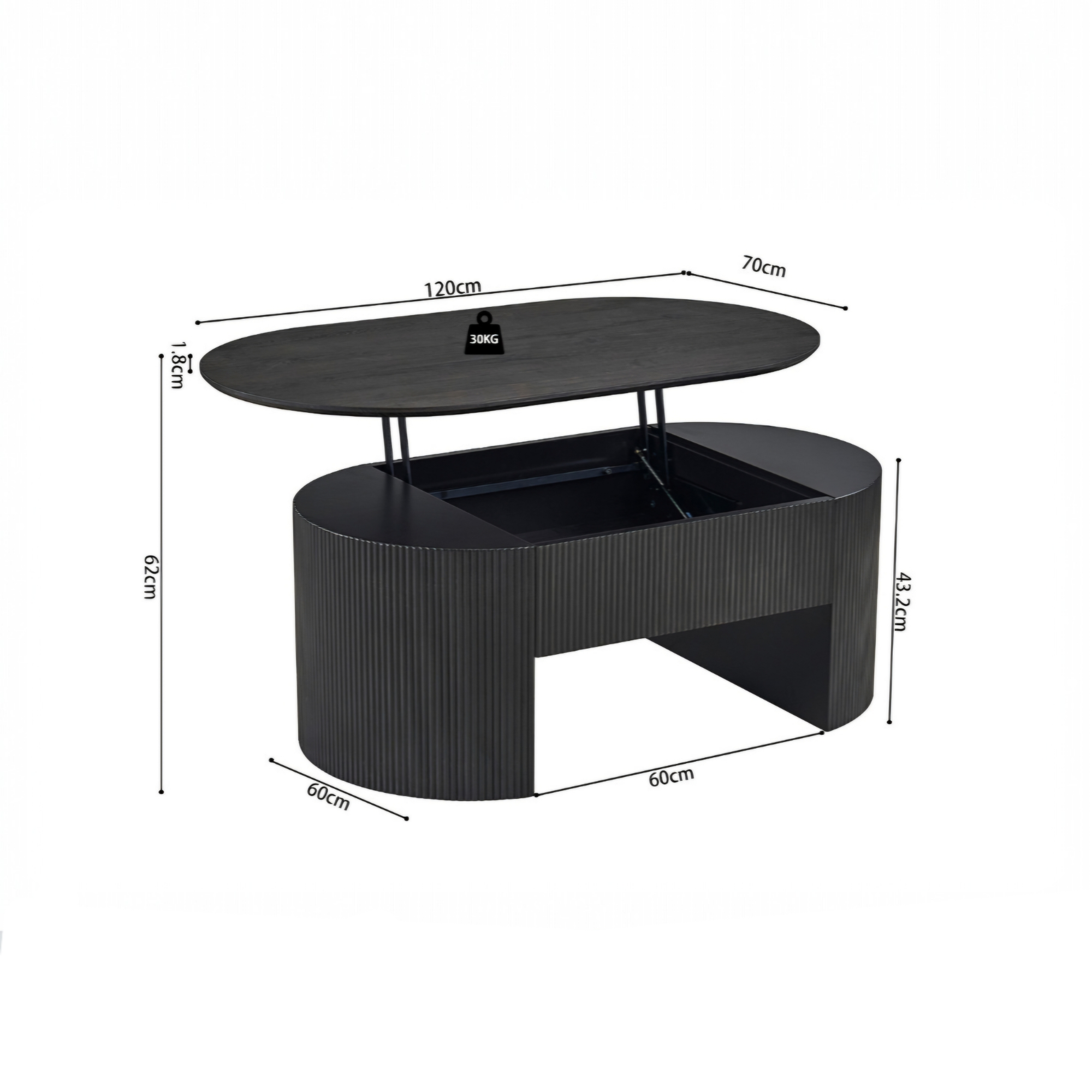 Table basse Lagos 120 cm Plateau relevable Décor Brun foncé – Image 5