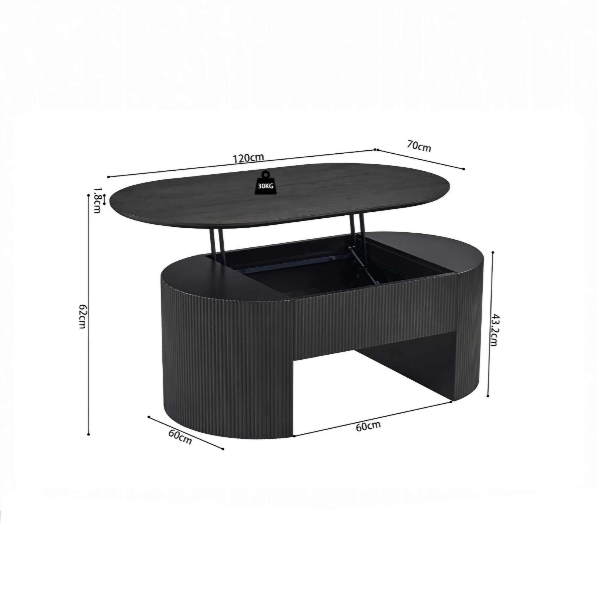 Table basse Lagos 120 cm Plateau relevable Décor Brun foncé – Image 5