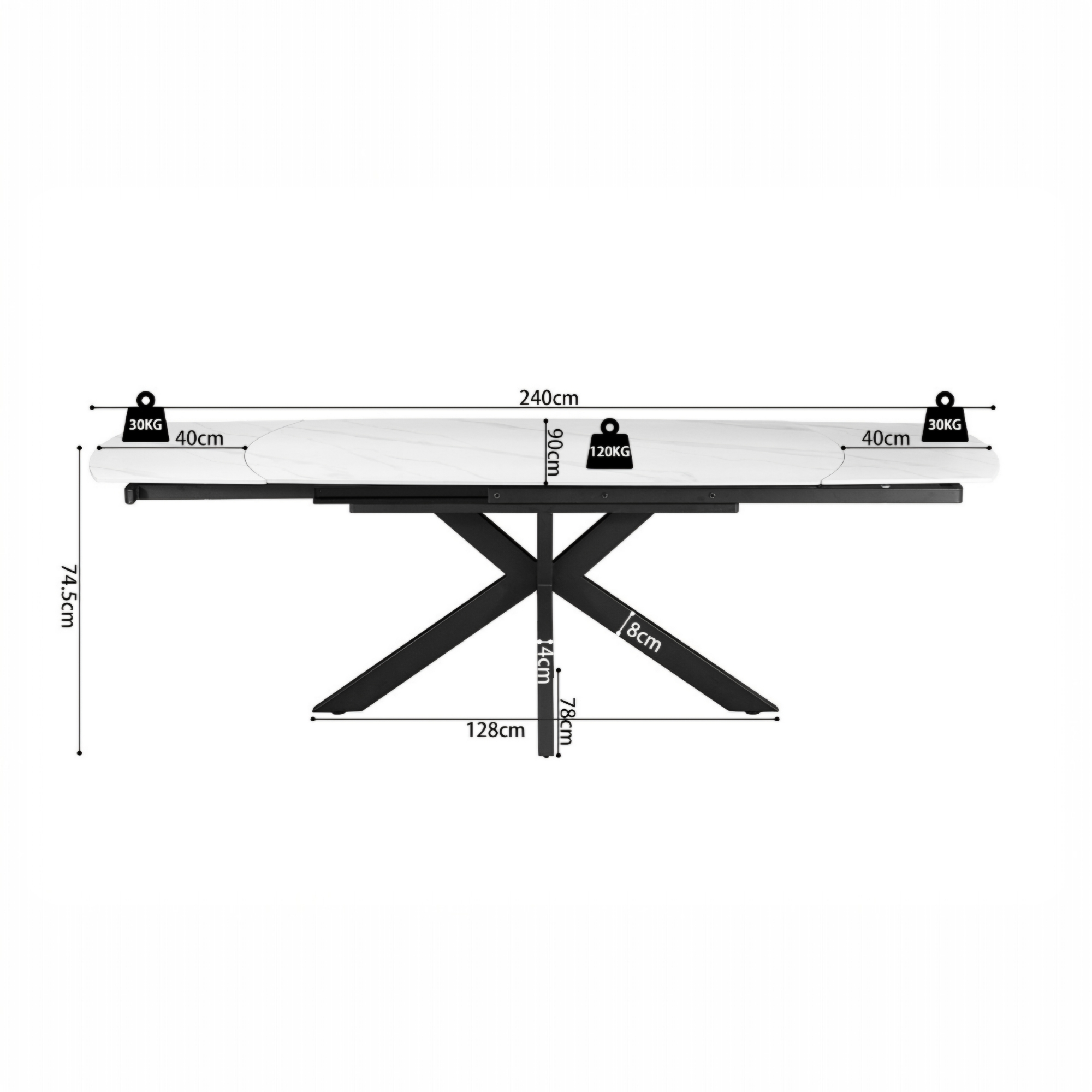 Table extensible Ares 160-240 cm Ovale Danoise Pierre Blanc – Image 4
