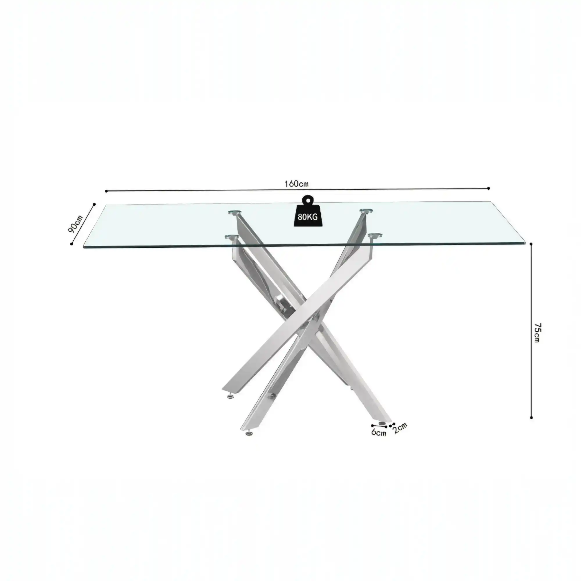 Table Lasi 160 cm Verre Pieds chromés – Image 3