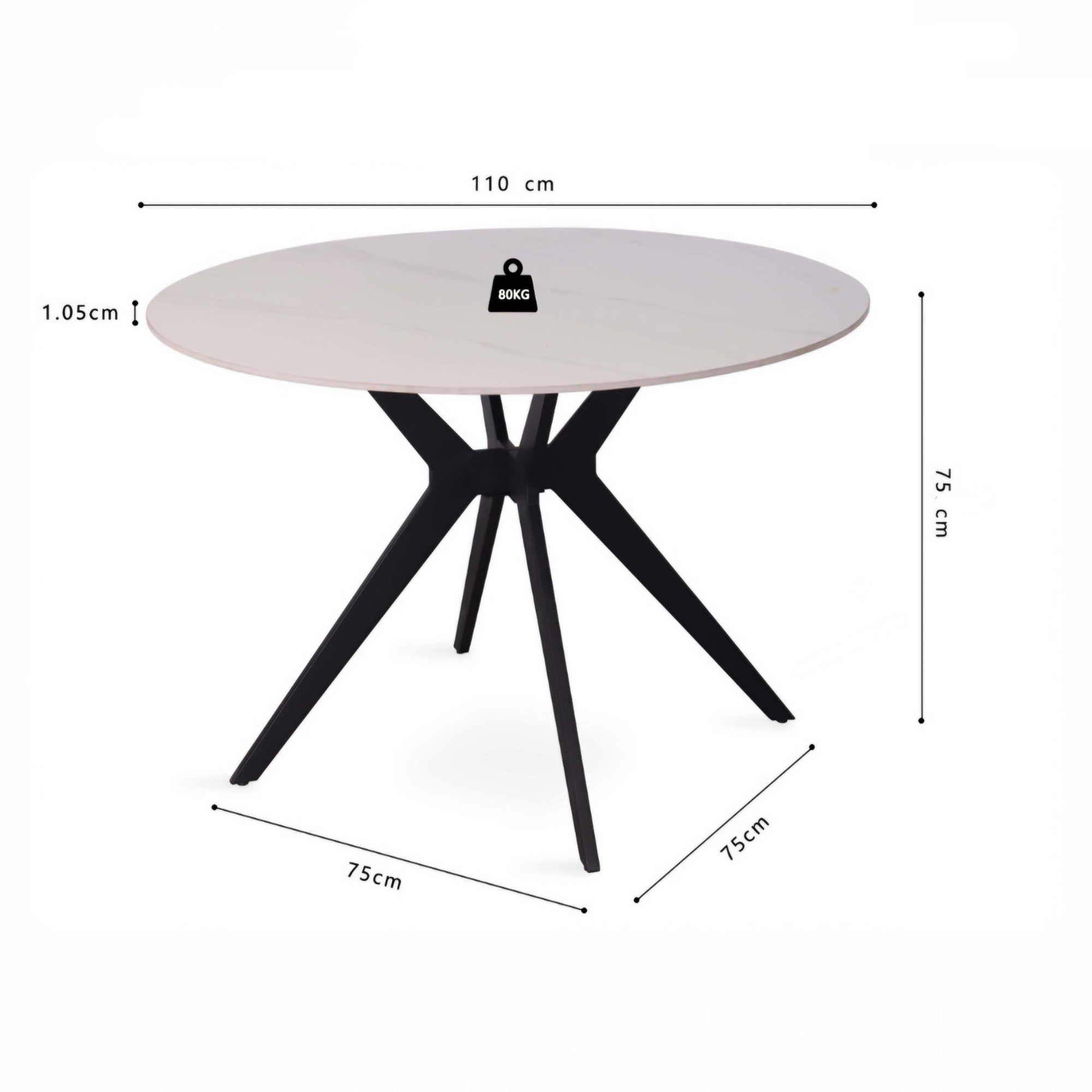 Table Apollo 110 cm Pierre Brillante Ronde Snow Blanc – Image 4