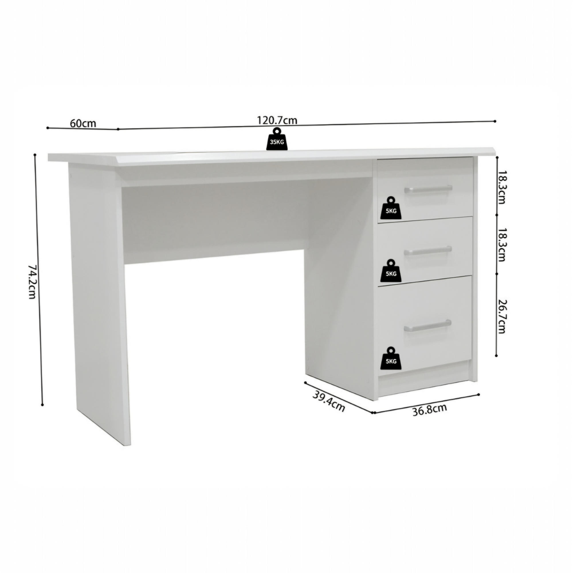 Bureau Mateo 3 tiroirs Blanc – Image 5
