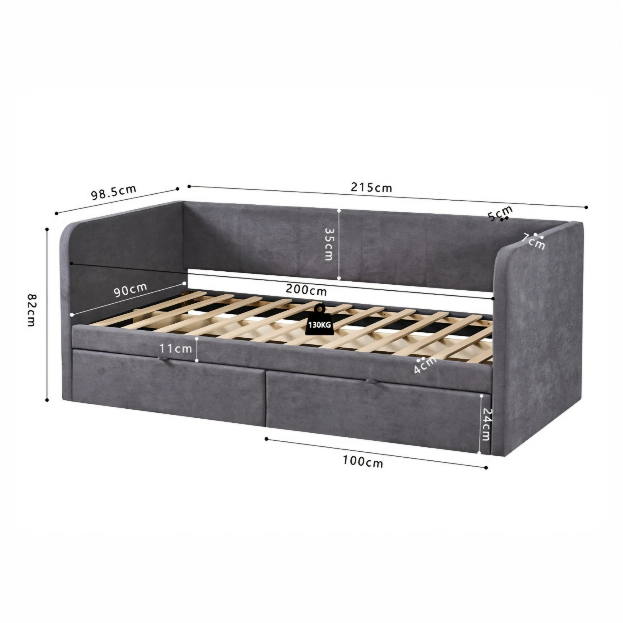 Lit Parma 90 X 200 avec sommier Tissues Gris – Image 4