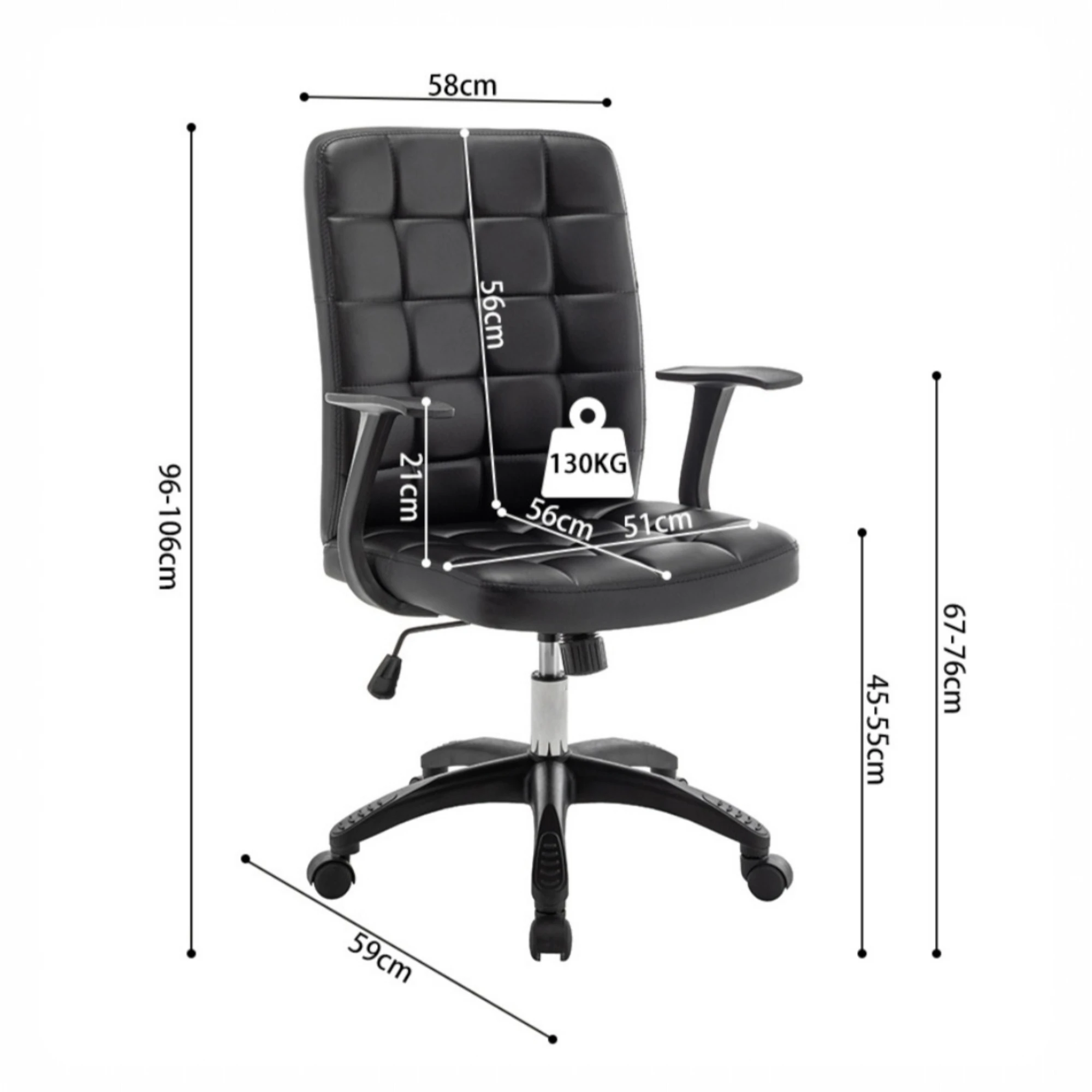 Chaise de bureau Luka Noir PU – Image 4