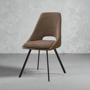 Chaise Filou Boucl&eacute; Sable Dos PU Brun