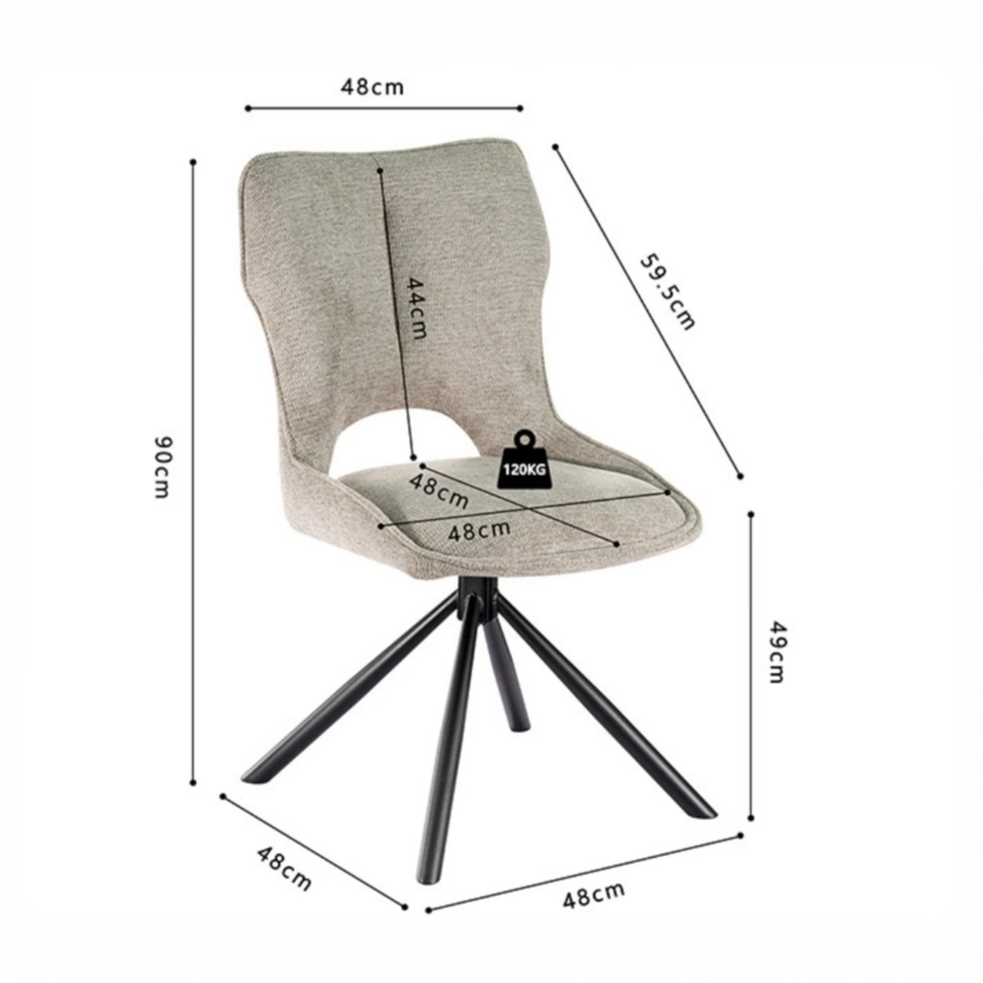 Chaise Mori Pivotant Tissu Ote Share 160 Gris clair – Image 6