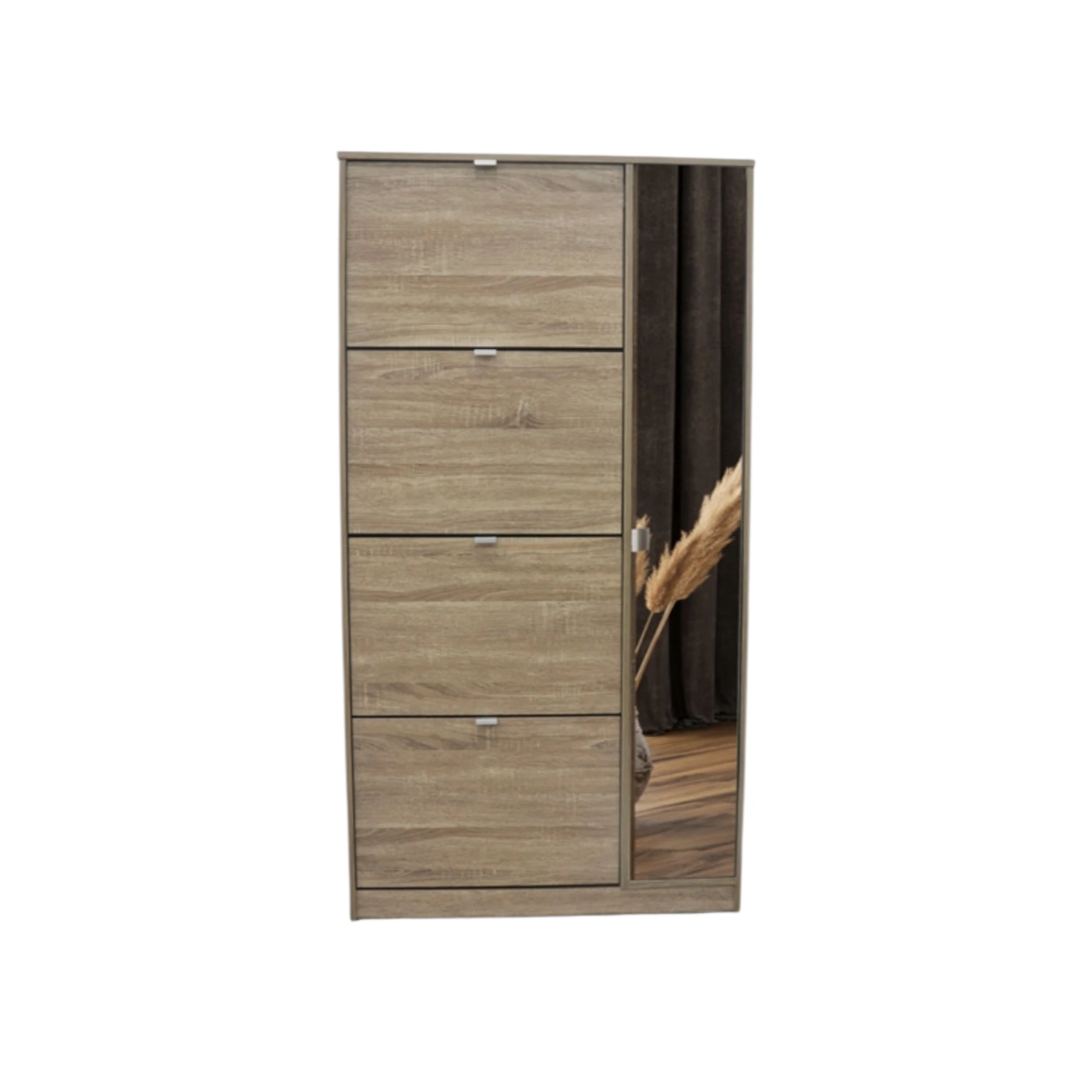 Rangement chaussures Marcel 4 tiroirs et 1 porte miroir Décor Sonoma hauteur 159 cm – Image 3